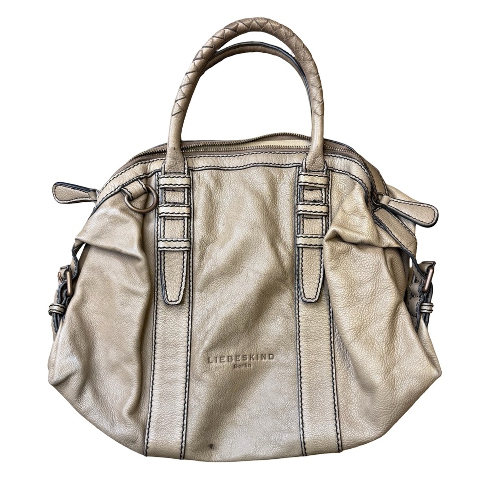 👜 Liebeskind Berlin Pebbled Leather Satchel Taupe Zip Top Bag 👜‎